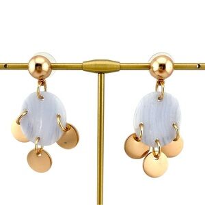J. Crew Earrings with Light Blue Agate like Discs with Gold Accents